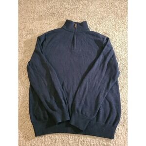 J. Crew Black 1/4 Zip Sweater Mock Neck Men's Large, Blue, Cotton/Cashmere